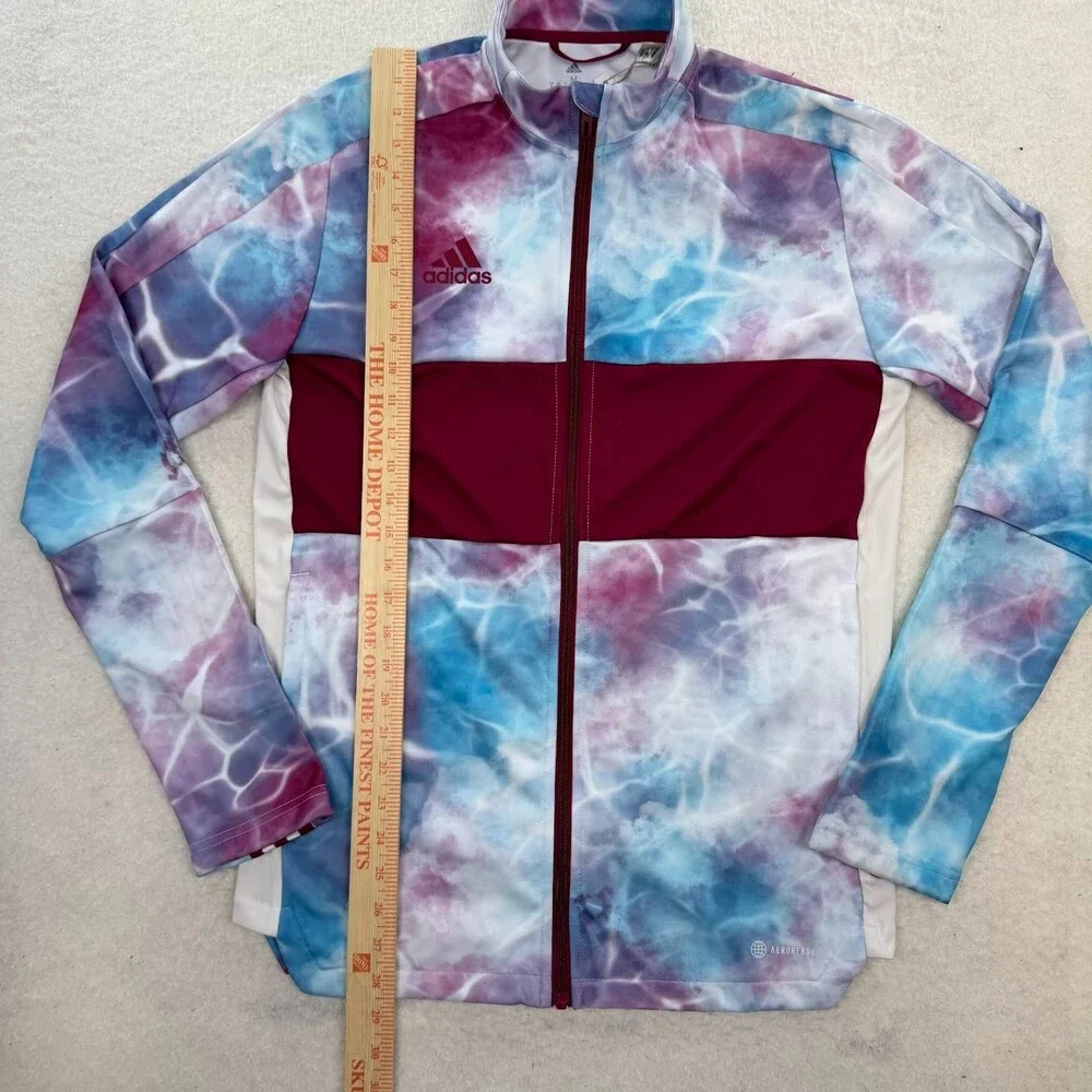 NWT adidas Men's Tiro Track Jacket Maroon Marble Tie Dye Three Stripe Size M - Picture 7 of 7